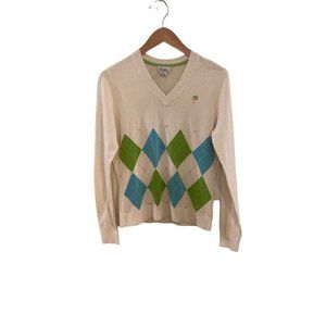LILLY PULITZER White V-neck Argyle Sweater. Size S